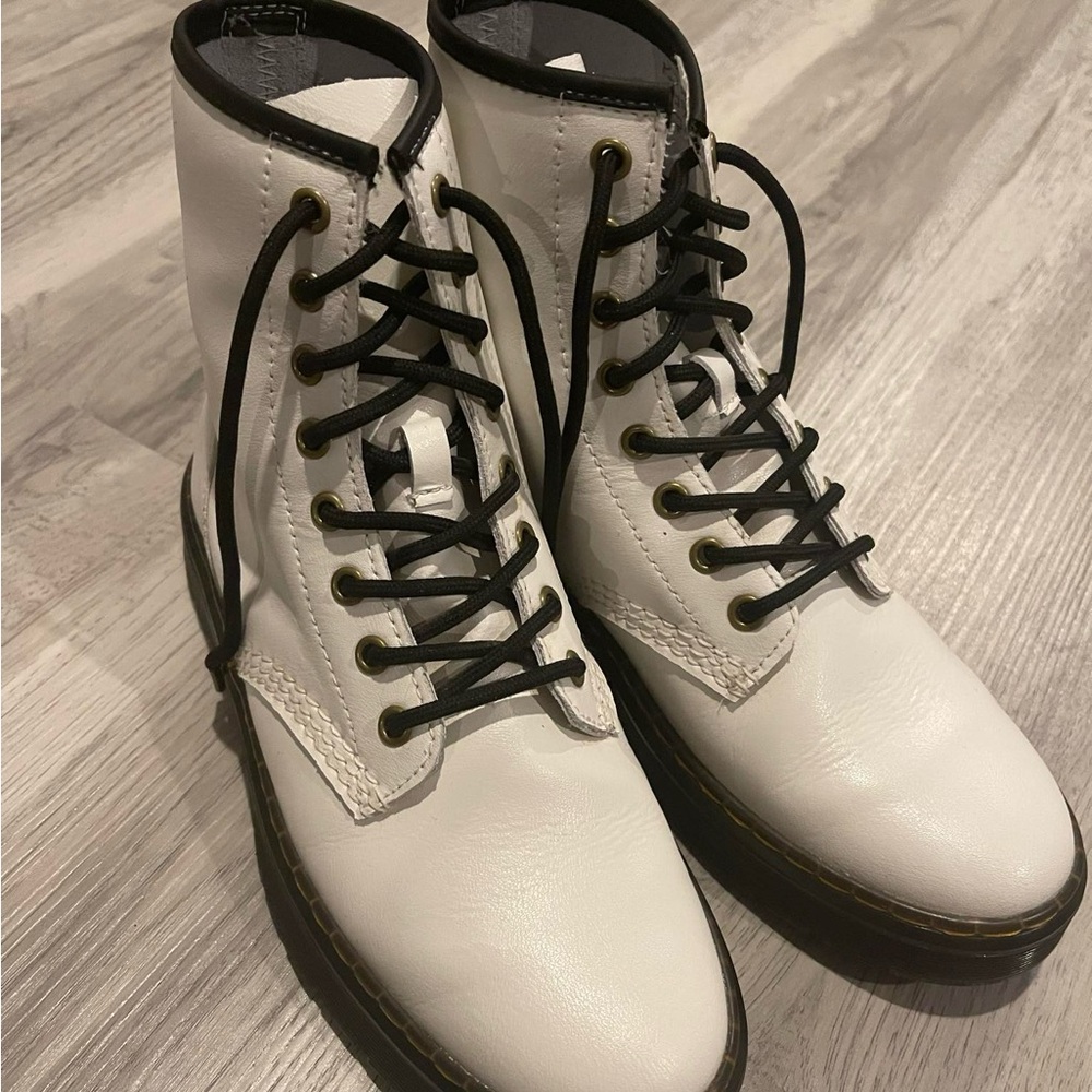 Dr. Martens White Combat Boots with Black Laces